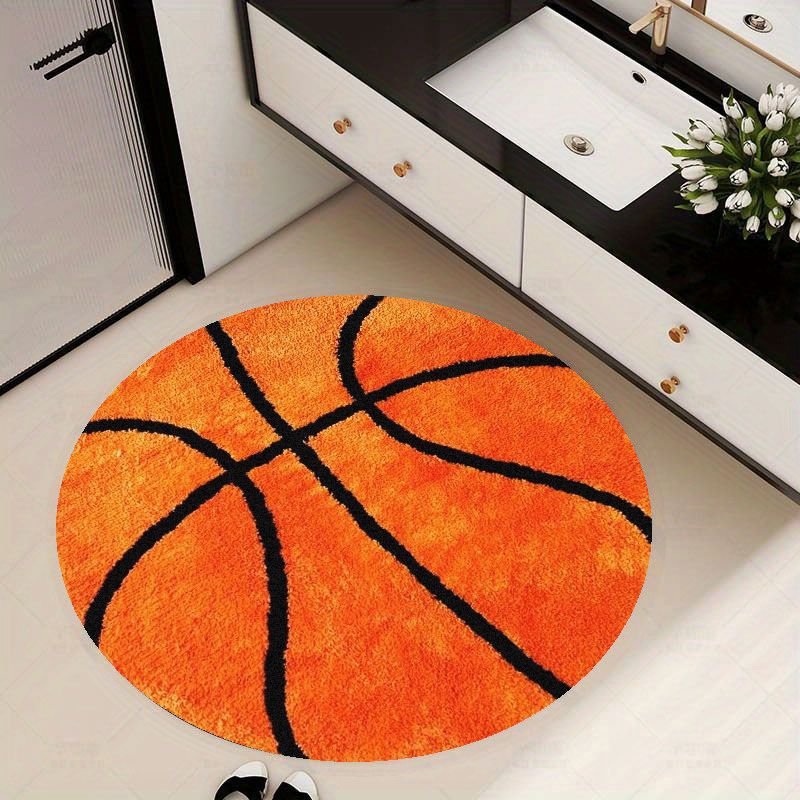 Badminton Zone - Basketball Pattern Round Rug Flannel Soft