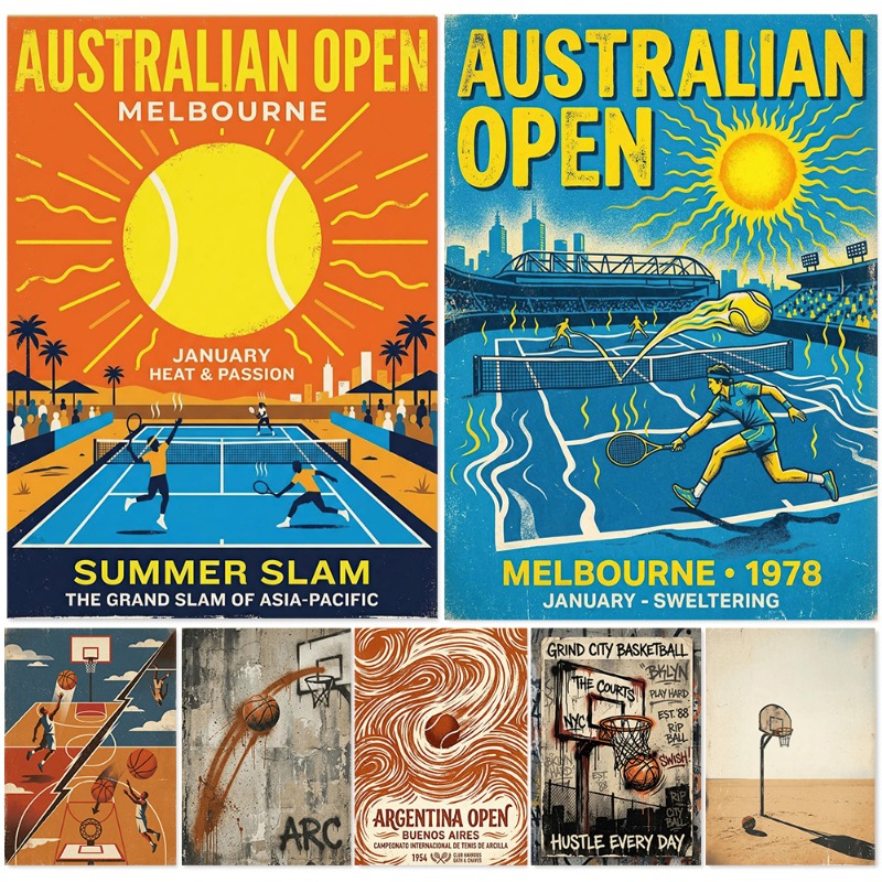 Vintage Tennis Basketball Wall - Badminton Poster ulasan dan harga