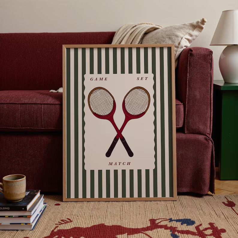Retro Tennis Racket Wall Art P - Badminton Poster ulasan dan harga