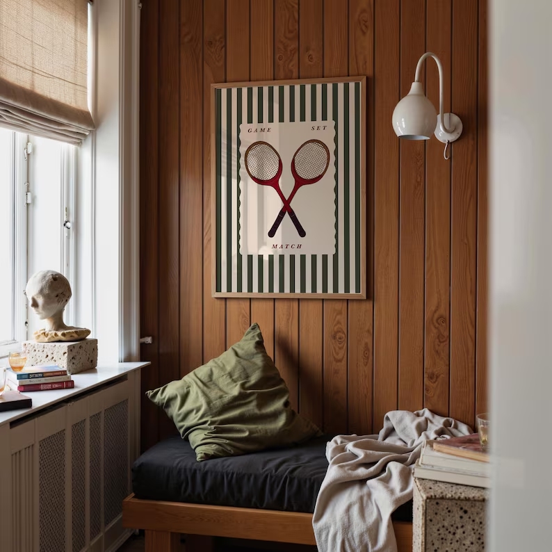 Retro Tennis Racket Wall Art P - Badminton Poster ulasan dan harga